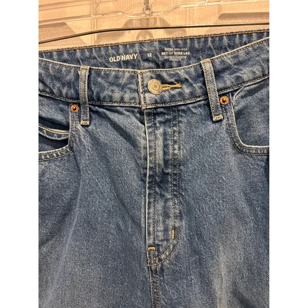 Old Navy Sky-Hi Wide Leg‎ Jeans Braided Side Seam Medium Wash Denim Womens 12 - Image 3