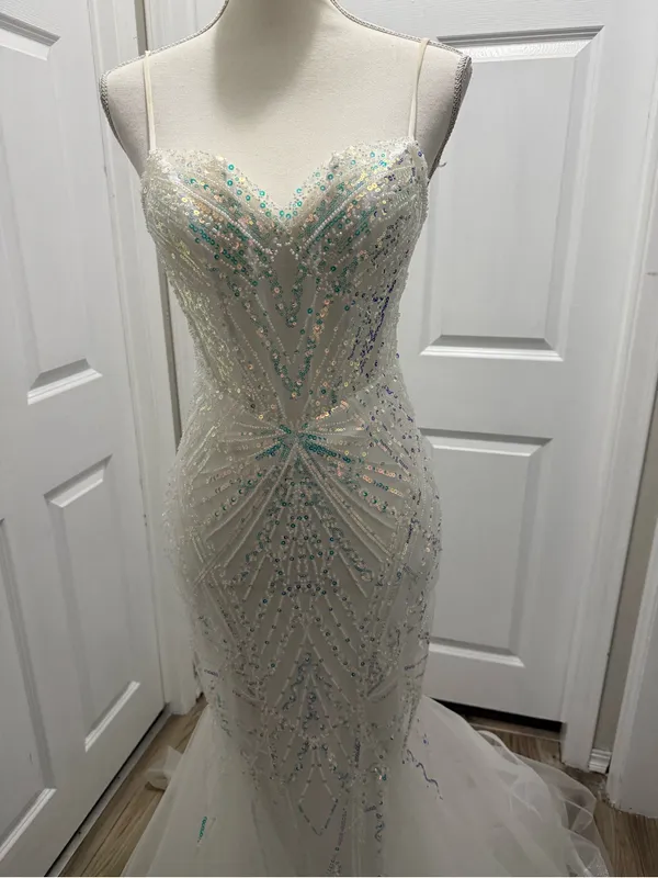 TLC Say Yes to the Prom Iridescent Sequin Mesh Corset Mermaid Gown White Size 0 - Image 4