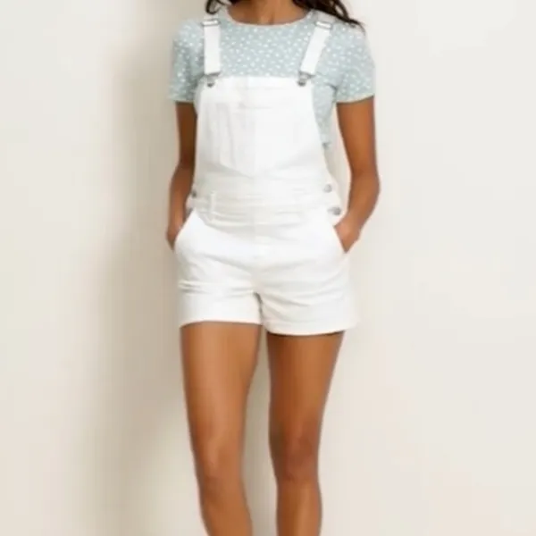 Old Navy Off White Jean Shortalls - Image 2