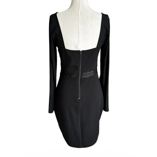 Windsor Large Black Long Sleeve Bodycon Mini Party Dress Mesh Accent | 16-28 - Image 3