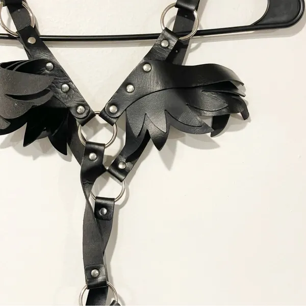 Women’s Goth Punk Rave Faux Leather One‎ Piece Silver Hardware Dominatrix - Image 2