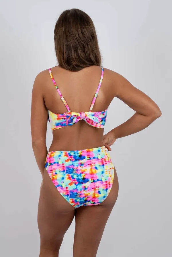 The Blushing Brunette Walking At Sunset Colorful Tie-Dye High Waisted Bikini Bottom - Image 3