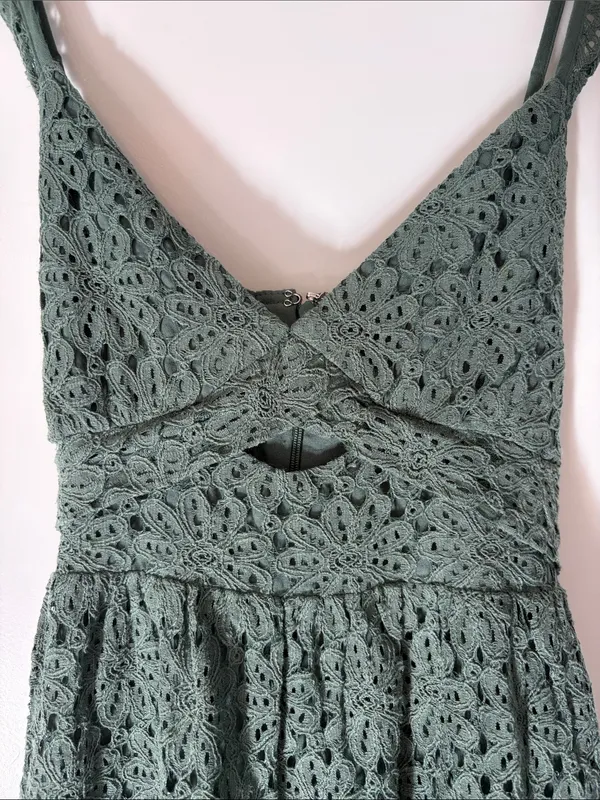 NWT Altar'd State Sage Green Crochet Fit & Flare Mini Dress Size S - Image 2