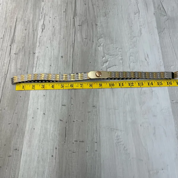 Vintage 80s Gold Silver Tone Metal Hong Kong Disco Fish Scale Belt 34" - Image 6