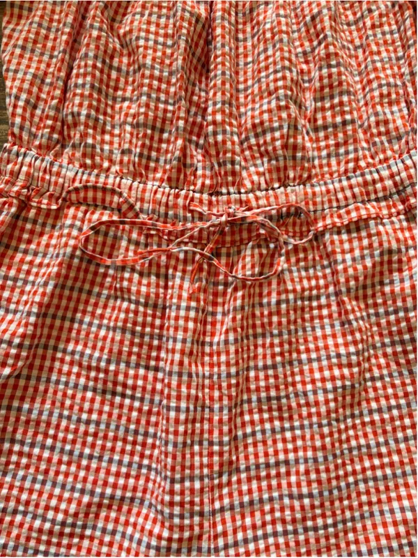 Anthropologie Red Gingham Off-the-Shoulder Romper Smocking Resort Beach Size L - Image 4