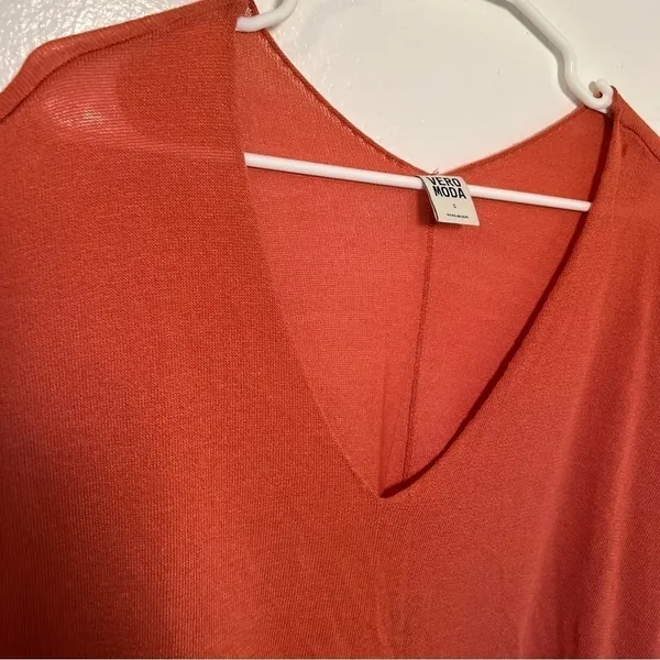 Vero Moda Womens Sz Small Inez Oversized Blouse Pink Orange Pockets Short Sleeve - Image 6