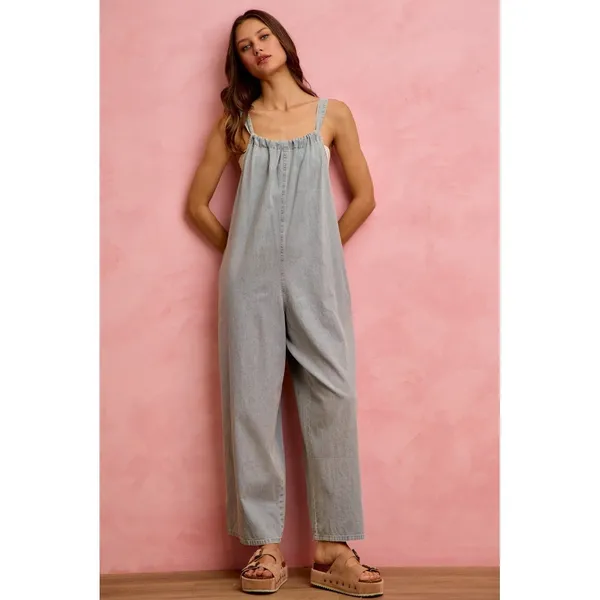 SO ME Wide Leg Lightweight Denim Overalls - Light Denim - Medium - Image 15
