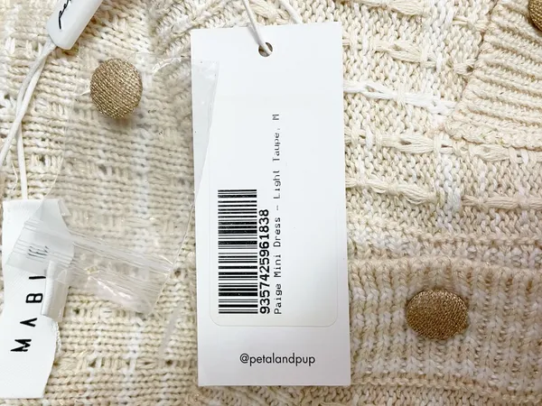 Mable x Petal + Pup Paige Mini Dress M Light Taupe Textured Knit Puff Sleeve - Image 10