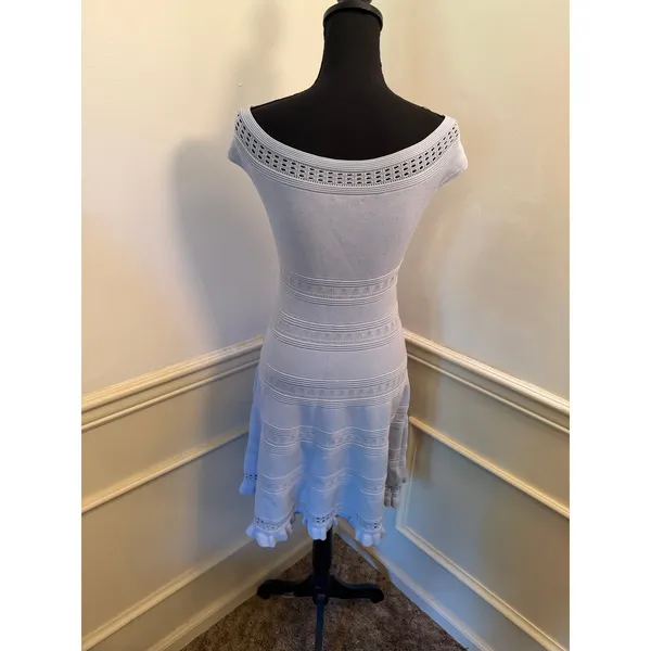 Eliza J Baby Blue Knit Off-The-Shoulder Fit & Flare Dress Pointelle Ribbed - Image 6