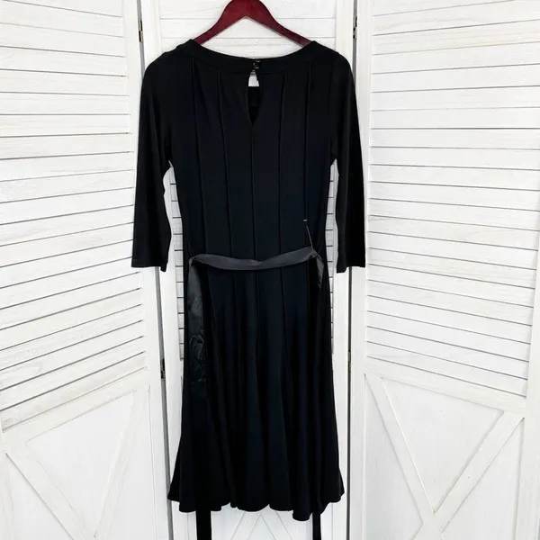 Maria Gabrielle Beaded Neckline Belted Panel Knit Midi Dress Black Large‎ - Image 8