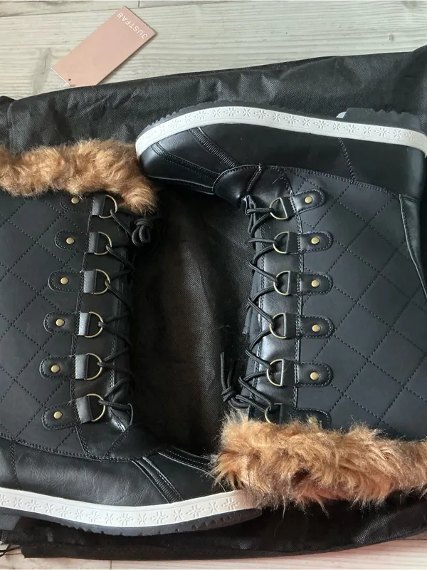 Just fab Marley quilted faux fur cold weather winter boots black size 9.5 - Image 4