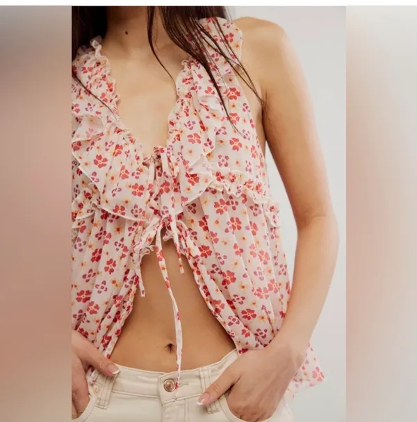 NWT Free People Fearless Floral Ruffle Tank Top Size S 🌸 - Image 3