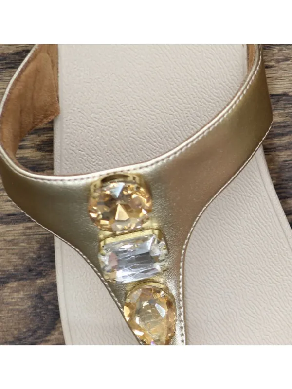 Fitflop Womens F-Mode Bejewelled Toe-Post Slip-On Thong Sandals Platino Gold 10M - Image 10