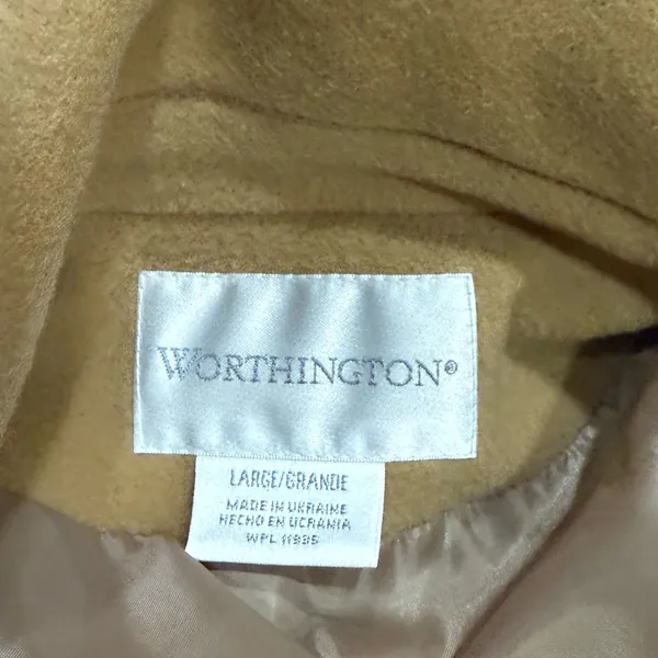Covington Tan Mid Length 100% Wool Trench Coat Size Large - Image 4