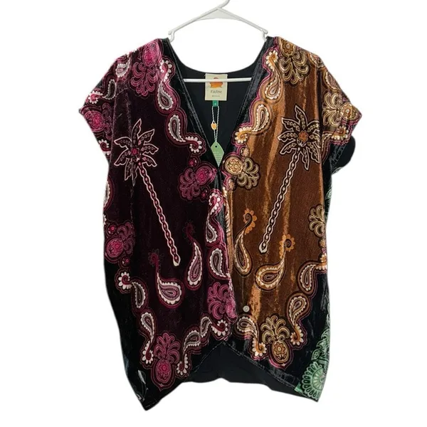 Farm Rio Multicolored Oversized Velvet Top/Blouse(Size Small) - Image 4