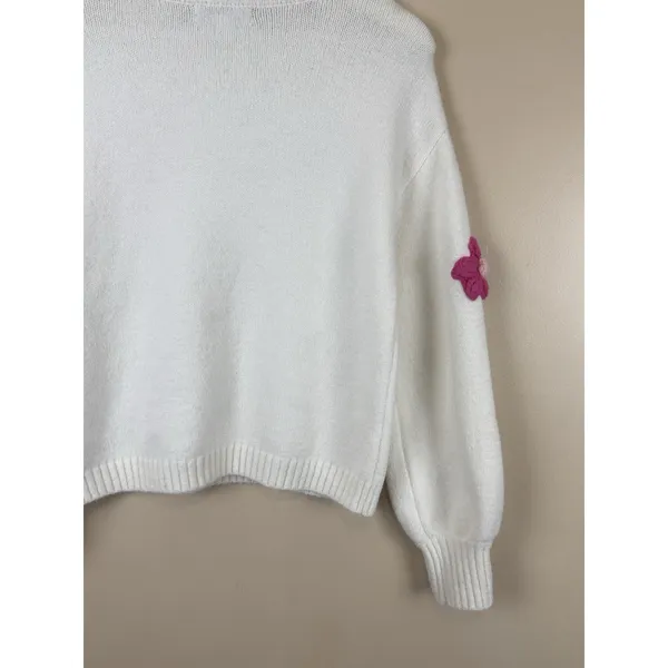 Francesca’s Sweater Size XS White Floral Crochet Flower Knit Pullover Crew Neck - Image 13