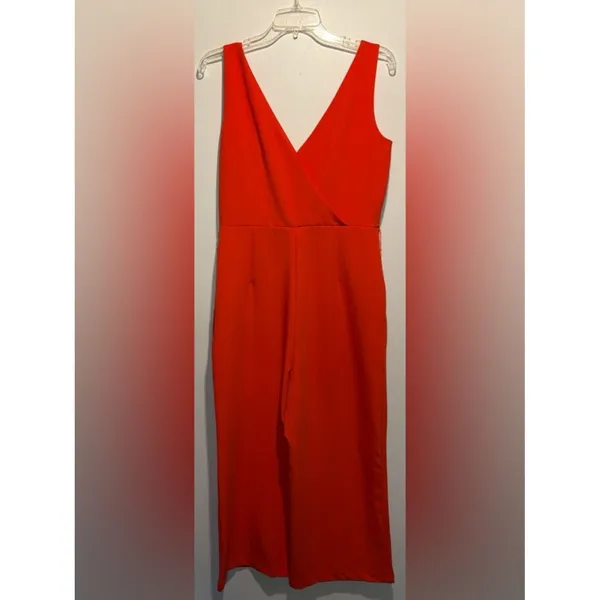 Sam Edelman Wide Leg Cropped Sleeveless Coral Red Jumpsuit Size 10 *no belt* - Image 3