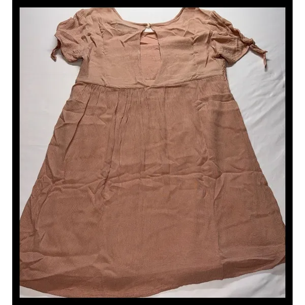 Almost Famous Lace Trim Babydoll Dress Women L Pink Short Sleeve Boho Mini - Image 6