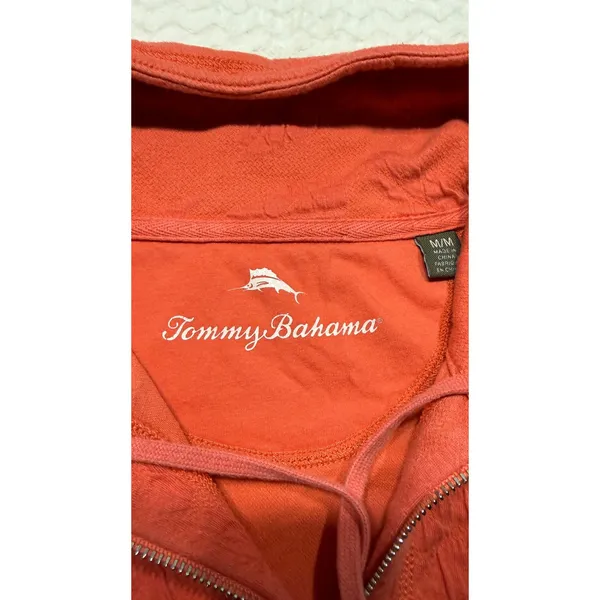 Tommy Bahama Womens Coral Orange Jacquard Tropical Leaf Full Zip Sweatshirt M - Image 4