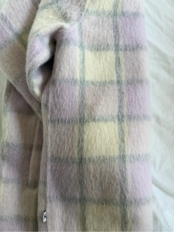 Hollister Lavender and Cream Plaid Pea Coat - Image 2