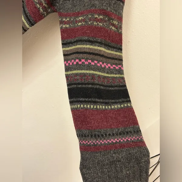 Vintage Field Gear Quarter Zip Striped Red Gray wool Sweater Size Large - Image 4