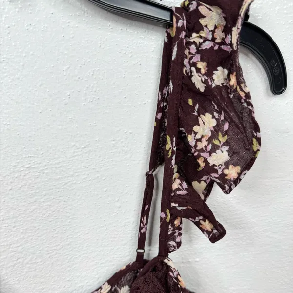 Free People Intimately Bodysuit Womens S Brown Floral Lace Ruffle Thong - Image 7