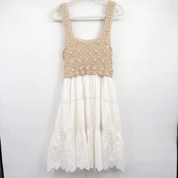 Anthropologie Womens Brittney Crochet Top Eyelet Boho Cottagecore Tiered Dress S - Image 10