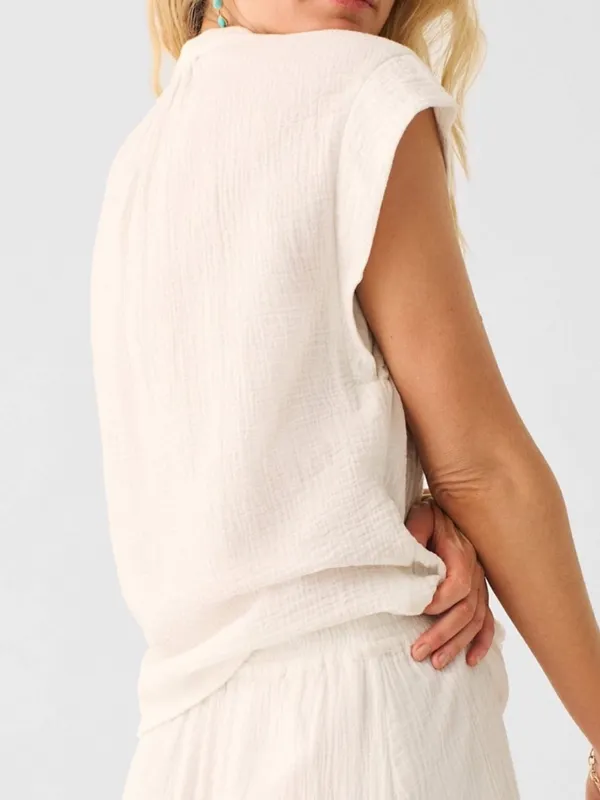 Faherty Lucia Sleeveless Split V-Neck White Dream Cotton Gauze Top XL - Image 2