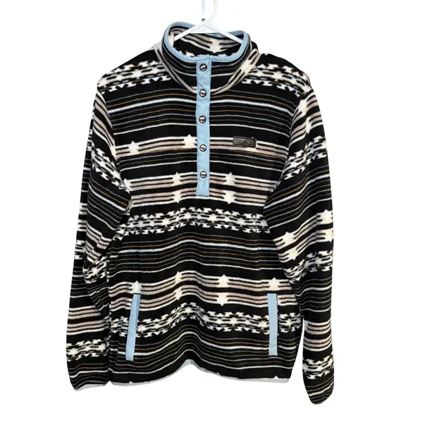 Cinch Polar Fleece Pullover Women L Black Aztec Southwest Snap Mock Neck‎ Hiking - Image 2