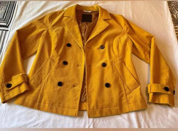 Liz Claiborne Yellow Corduroy Double Breasted Pea Coat Jacket Size L EUC - Image 3