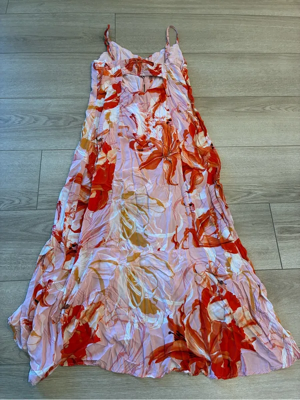 Abel the Label Flower Bomb Lola Button High Low Dress Pink Orange Size M - Image 9