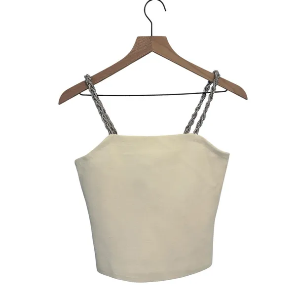 Camila Coelho camisole embellished with braided straps in a cream knit fabric M - Image 2