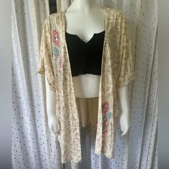 Panhandle NWOT Women's Embroidered Aztec BOHO Duster Kimono Style Cardigan L XL - Image 3