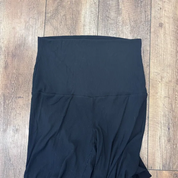 Skims Black Ribbed Modal Spandex Foldover Maternity Pants Wide Leg Size Large - Image 9