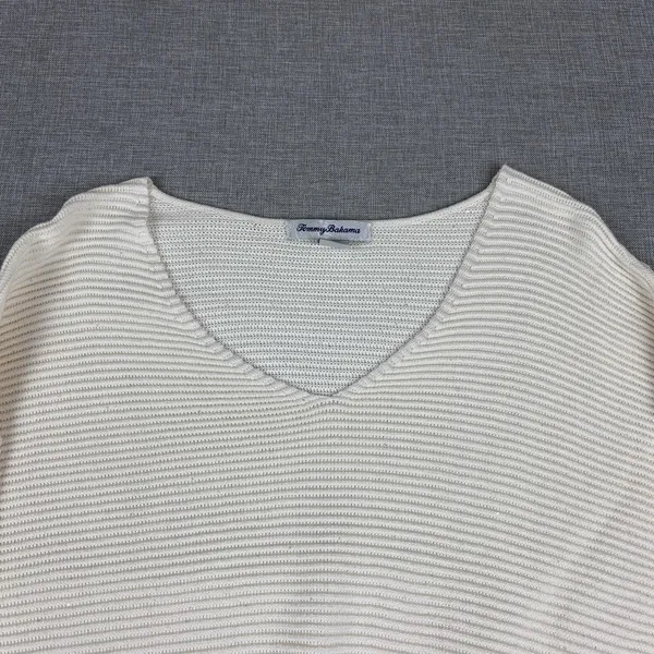 Tommy Bahama Sweater Womens L White Cotton V Neck Dolman Sleeve Knit Pullover - Image 4