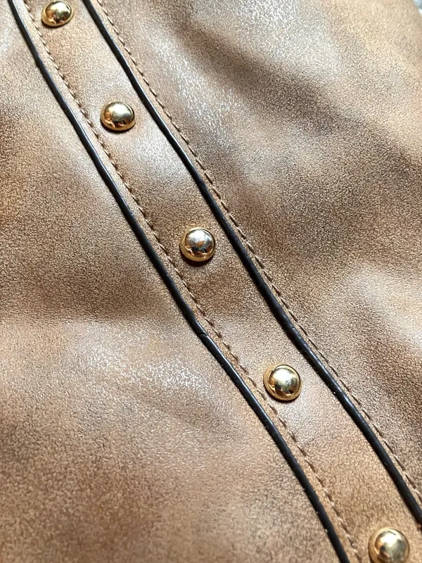 Jessica Simpson Classic Brown Leather Studded Hobo Shoulder Bag Purse Boho Chic - Image 9