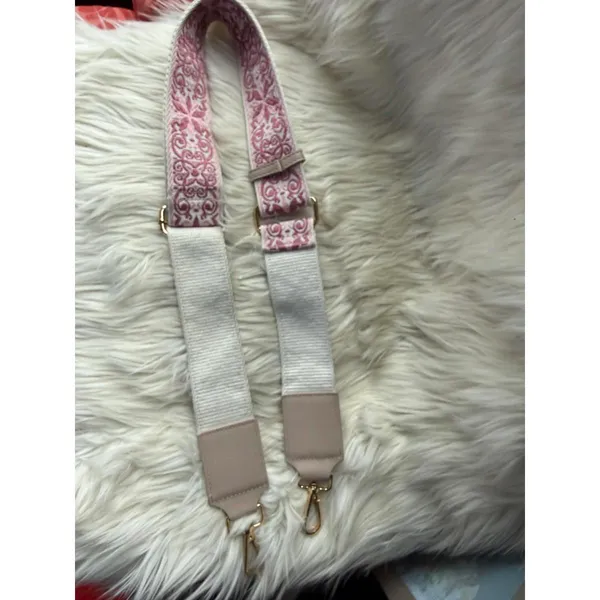 Adjustable Pink Embroidered Bag Strap with Gold Hardware - Image 4