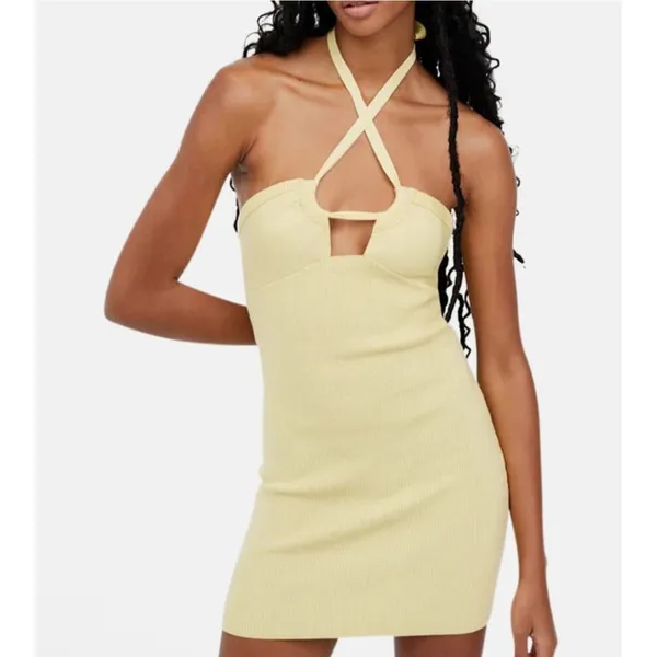 NWT‎ For Love & Lemons Mona Mini Yellow Halter Dress Sz Small $153 - Image 8