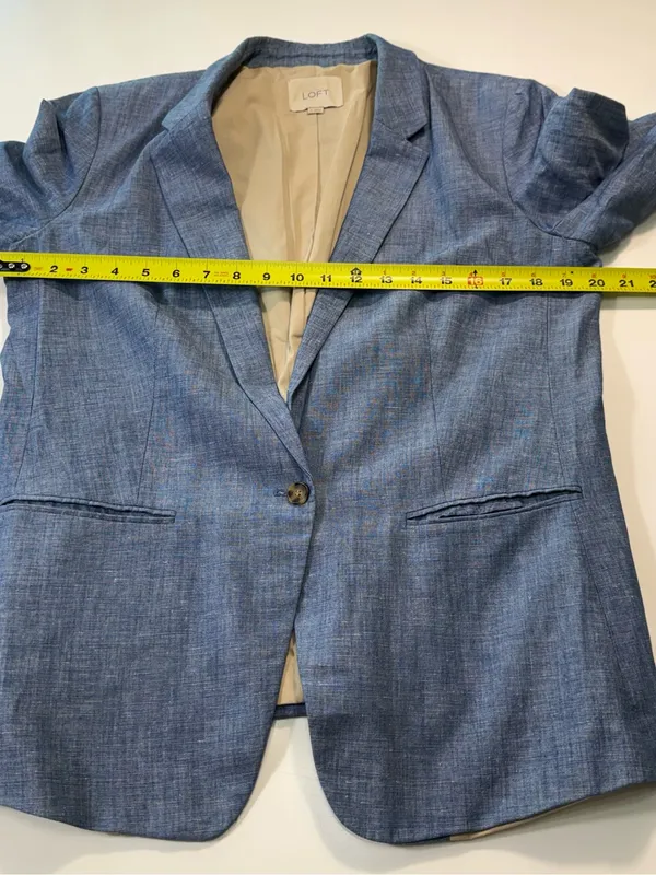 LOFT Linen Cotton Blend Light Blue Tailored Linen-Blend Blazer Size 10 - Image 4