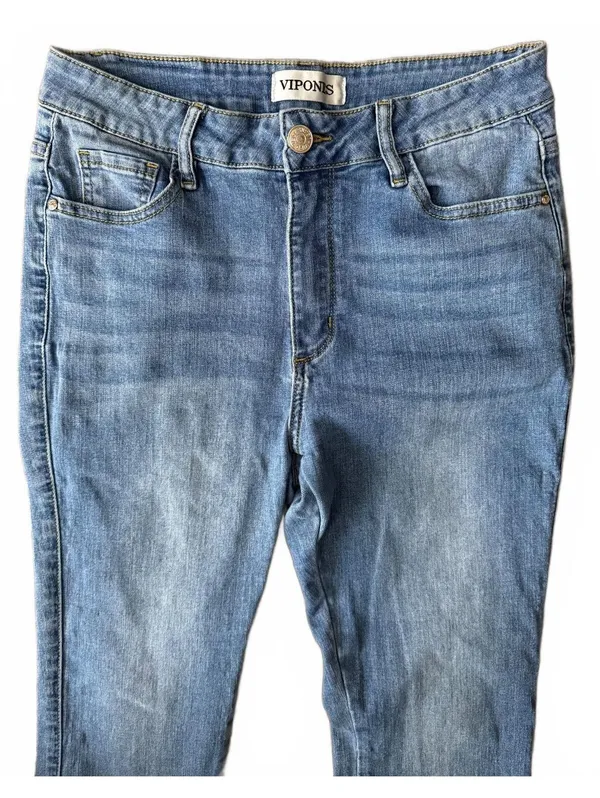 Vipones Women's Denim Jeans Size 8 Flare Bell Bottom Faded Streetwear Urban City - Image 4
