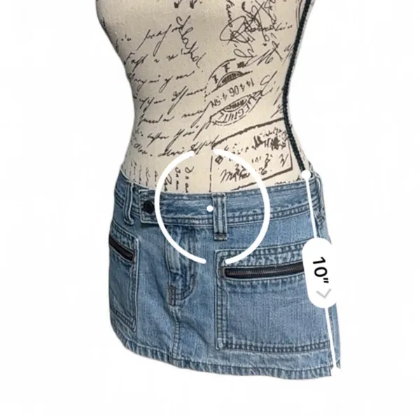 Y2K Abercrombie & Fitch Low Rise Denim Mini Skirt Zip Pockets 2000s Skirt Size 0 - Image 7