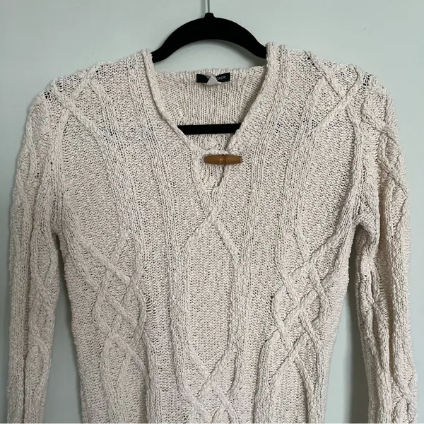 J. Crew Knit Cotton Hooded Pullover Sweater Size Small. Cream colored - Image 2