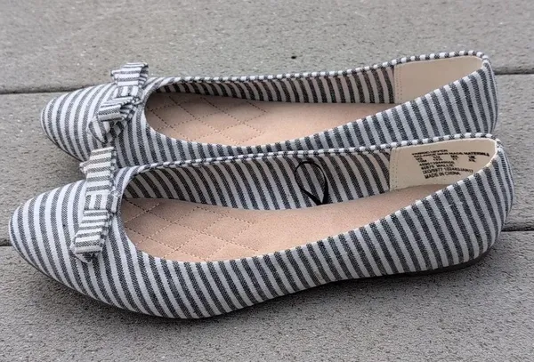 Basic Edition Striped Bow Flats | Striped Ballet Flats With Bow Blue Size 10 - Image 4