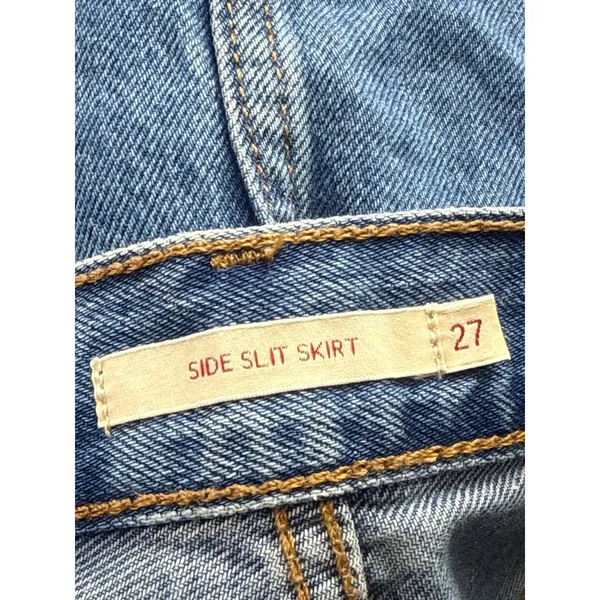 Levi's Light Blue High Rise Side Slit Classic Midi Flare A-Line Denim Skirt 27 - Image 4