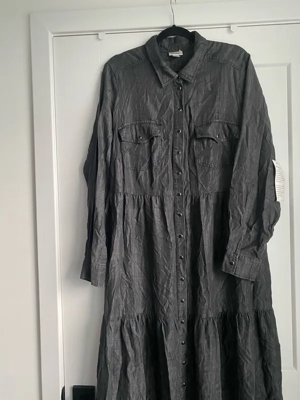 Avenue Women's Plus Size Denim Tiered Shirtdress New 16 - Image 5