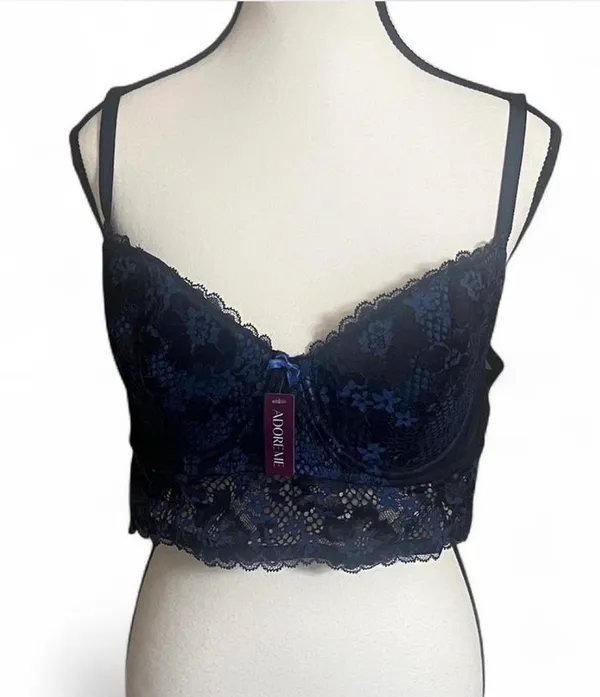 Adore Me Bra Sz 36DD Pacchi Black/Blue Lace Bralette Feminine Sexy Fairy - Image 3