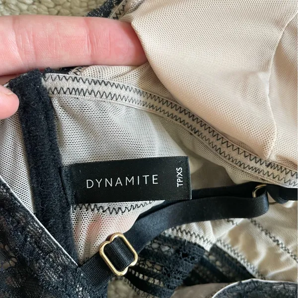 DYNAMITE Black Lace Sheer Illusion Triangle Long Line Bralette XS - Image 3