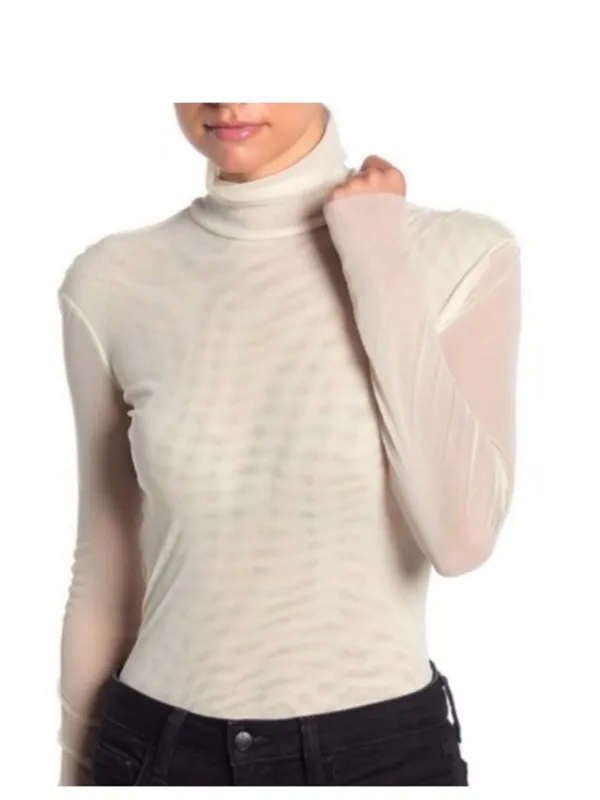 Free People Double Layer Mesh Turtleneck Top in Ivory and size medium - Image 3