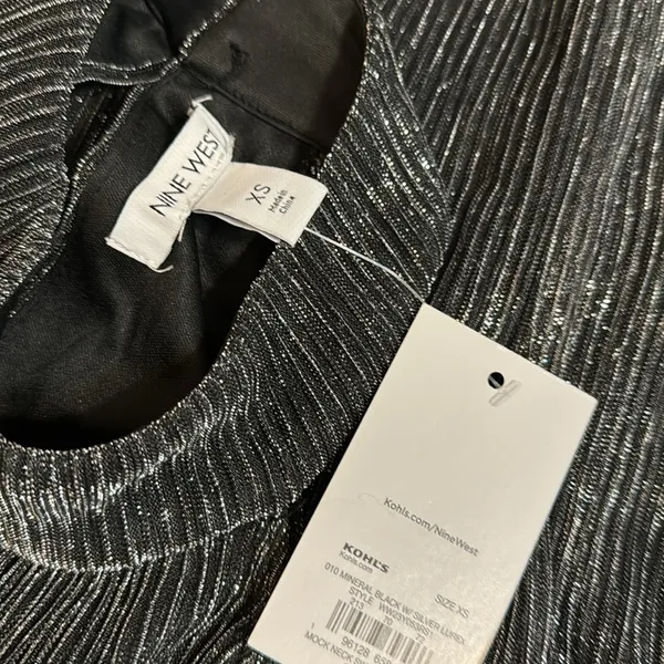 Nine West Mock Neck Swing Mini Dress Mineral Black‎ Silver Lurex XS WW23Y053RS1 - Image 10