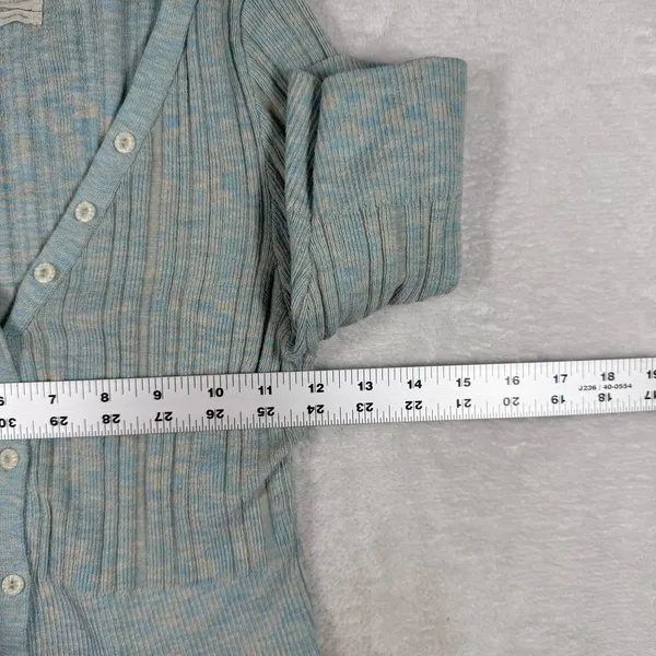 Urban Outfitters Blue Space Dye Ribbed Knit 3/4 Sleeve Cardigan Sweater Womens L - Image 4